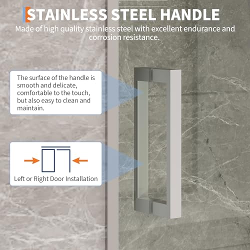 Image of Framed Sliding Shower Door, 44-48 Inches Wide x 72 Inches High, Aluminum Frame with Brushed Nickel Finish, 6mm Tempered Glass with Easy Clean Coating, Wet Dry Separation Design