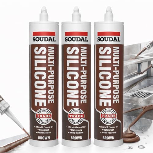 Brown Multi Purpose Silicone Sealant 270ml Waterproof Acetoxy Sealant for Bathroom Kitchen Construction & Glazing Flexible Mould Resistant Quick Cure (Pack of 3)