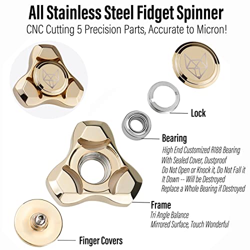 Image of FREELOVE Premium Metal Fidget Spinner for Adults, Stainless Steel Heavy Silent Spinner with Precision Bearing, Small Office Desk Toy & EDC for Stress Relief Focus ADHD, Gold