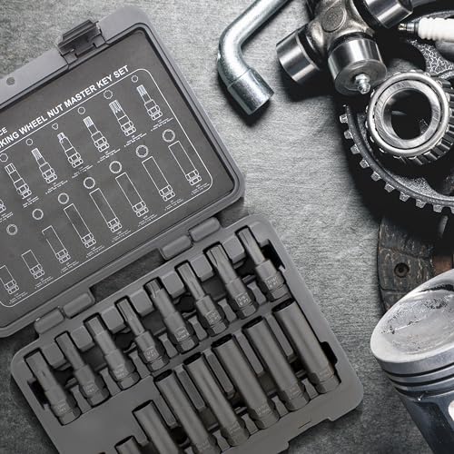 Image of ABN Wheel Lock Removal Tool Kit Lug Nut Key Set 16p SAE /Metric Master Lug Key Wheel Lock Kit