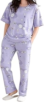 SMOWKLY Women’s Korean Style Night Suit Set | Cotton Half Sleeve Top & Pyjama Set | Round Neck Printed Nightsuit | Comfortable Nightwear & Loungewear for Women