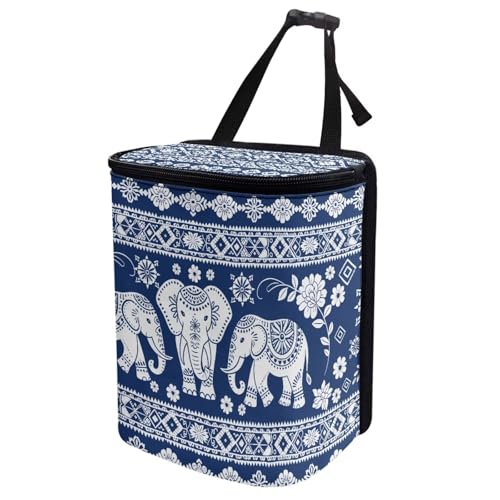 Image of Talayituse Boho Mandala Elephant Print Car Trash Can with Lid, Leak Proof Auto Trash Bag Hanging Vehicle Garbage Can Multipurpose Storage Container for Back Seat Road Trip