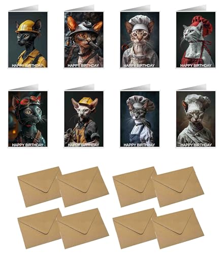 Cartes d'anniversaire chat oriental lot de 8 avec enveloppes
