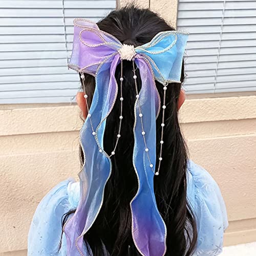 2 Pcs Colorful Ribbon Hair Bows For Girls Princess Hair Bows Alligator Clips Hair Accessories Rainbow Bows For Girls Toddlers, Christmas Decorations Gift Headdress Hair Band Set, Baby Teen Girl Stuff #TOP1