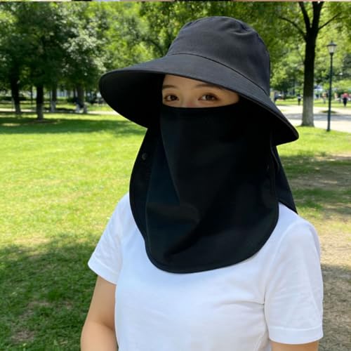 Image of UPF 50+ 3-in-1 Sun Hat for Women, Wide Brim UV Protection Visor Hat with Detachable Neck Flap & Face Cover