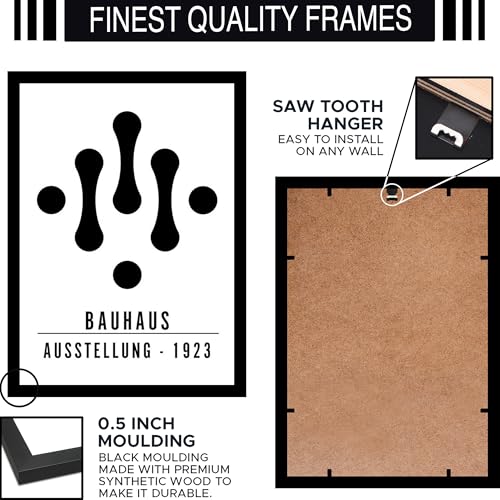 Image of BLINKART Vintage Bauhaus Retro Geometric Aesthetic Poster Gallery | Colorful Wrap Framed For Home Office Studio Living Room Modern Art Studio Decoration Abstract Shapes | (d84) | 13x10 Inch