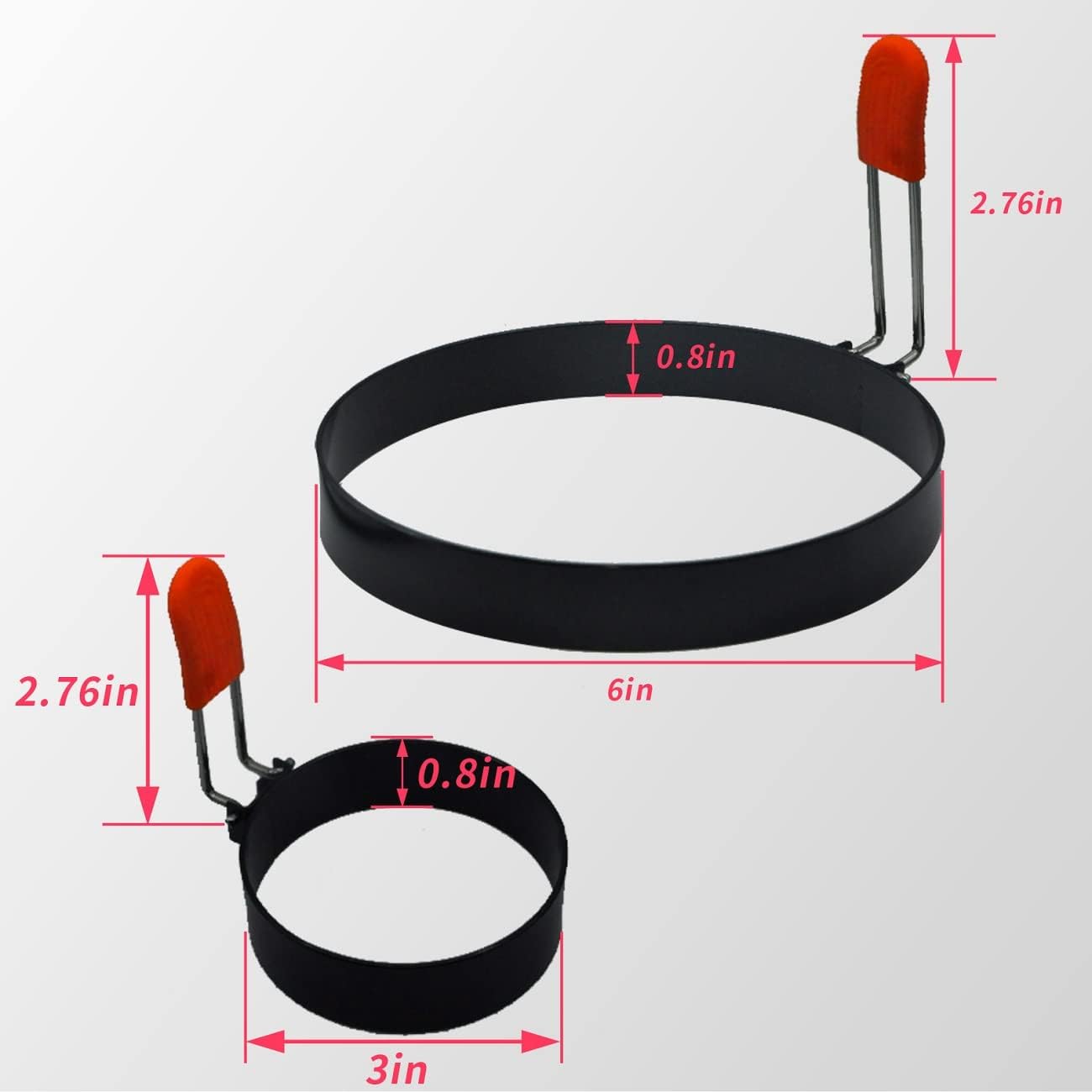 JANNO 6PCS Pancake Mold, Egg Ring, Nonstick Black Coated Metal Cooking Rings with Silicone Anti-scald Handle for Griddle, DIY Sandwich Eggs, English Muffin, Pancakes, Burger, Breakfast