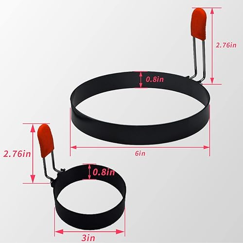 Miniatura 2 de JANNO 6 moldes para panqueques, anillo de huevo, anillos de cocina de metal recubierto de negro antiadherente con mango antiquemaduras de silicona