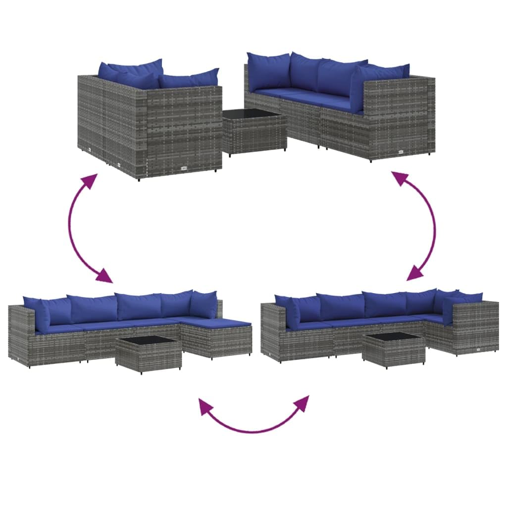 ShGaxin Set di mobili da giardino 6 pezzi e cuscini in rattan sintetico grigio, mobili da giardino esterno, set da giardino per esterni, set divano da giardino, mobili da esterno giardino - 3308135