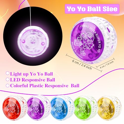 100 Pcs Light up Yo Yo Ball Bulk Colorful LED Responsive Ball Plastic Responsive Bearing Ball for Kids Beginner Level Birthday Christmas Stocking Stuffers