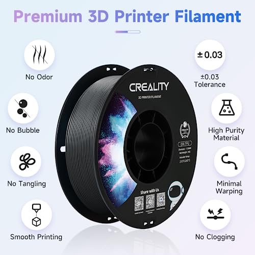 Image of Official Creality TPU Filament 1.75mm 1KG, Flexible 3D Printer Filament, 95A Shore High Hardness & Resilience, Dimensional Accuracy + /- 0.03 mm for Most FDM 3D Printers