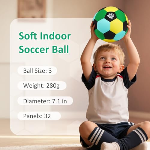 Image of Indoor Soccer Ball Size 3 Silent Soccer Balls Gifts for Beginners, Soft Foam House Training Balls, Lightweight Soccerball with Pump for Home Practice