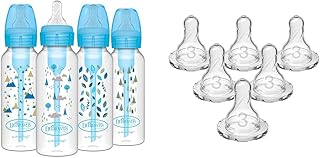Dr. Brown's Natural Flow Anti-Colic Options+ Narrow Baby Bottles, Nature Designs, 8oz/250mL & Natural Flow Level 3 Narrow ...