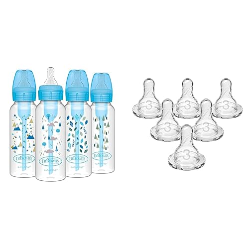 Dr. Brown's Natural Flow Opciones anticólicos + biberones estrechos, diseños naturales, 8 onzas 8.5 fl oz y nivel de flujo natural 3 Boquilla