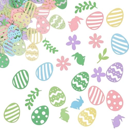100pcs Confeti Huevo de Pascua Flores Conejos Hojas para Decoración Pascua Mesa Adorno Pascua
