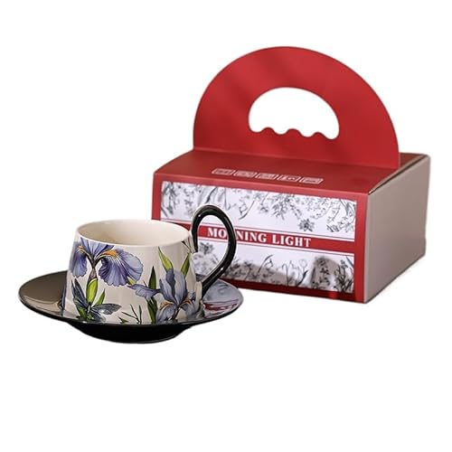 Movni セラミックカップセット アイリス柄 コーヒーカップ マグカップ 家庭用軽奢風 ペアギフト 290ml容量 複数色選択可能