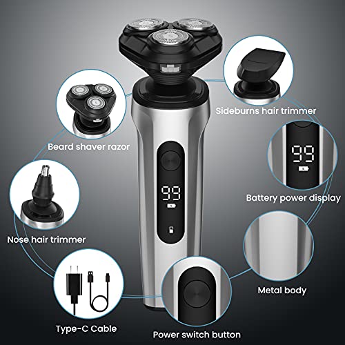Sweetlf 3 In 1 Electric Razor For Men Metal Body 5D Rotary Electric Shaver Shavers For Men Ipx7 Waterproof,Type-C Quick Charging With Led Display #TOP1