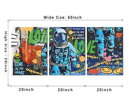 宇宙飛行士キャンバスプリント壁アートセット インスピレーションポスター 抽象的でカラフルなグラフィティアートプリント キャンバスアートワーク ホームデコ リビングルーム ベッドルーム ファミリールーム装飾 フレーム入り すぐに掛けられます - 60X28インチ [2]