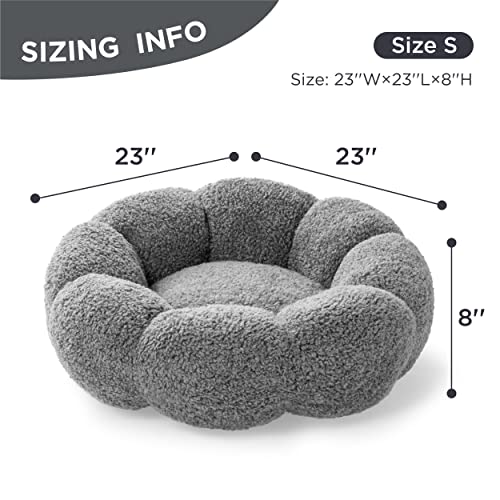 Lesure Calming Small Dog Bed - Donut Round Fluffy Puppy Bed In Teddy Sherpa Plush, Anti-Slip Cute Flower Cat Beds For Indoor Cats, Anti-Anxiety Pet Bed Fits Up To 25 Lbs, Machine Washable, Grey 23" #TOP4