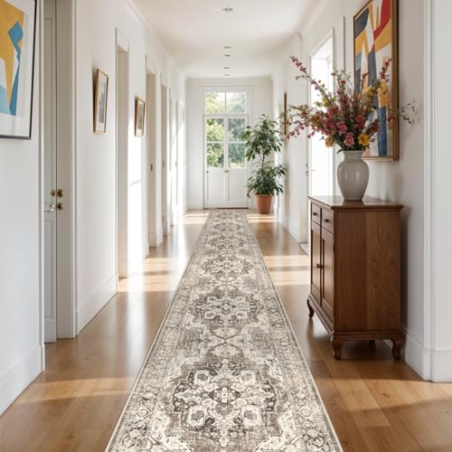 YOUFORTONG 3x20 Long Runners for Hallways: Soft Kitchen Rug Non Slip Rug Runner with Rubber Backing for Bathroom Washable Non Shedding Farmhouse Runner Rug (Beige, 3X20)