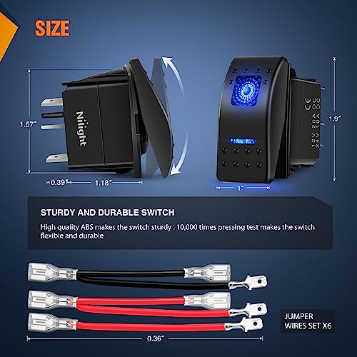 image for Nilight 3 Pack Rocker Switches with Night Glow DIY Stickers On Off Tog