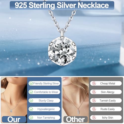 Moissanite Solitaire Necklace for Women, 0.5-3 Carat Lab Created Diamond Pendant Necklace White Gold Plated Sterling Silver, Anniversary Birthday Wedding Gifts for Wife4