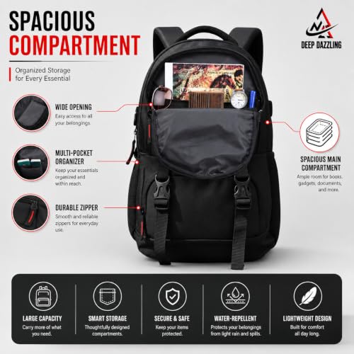 Image of Large 40 L Laptop Backpack Unisex Bag For School|College & Office, Water-Repellent, USB Charging Port, Spacious Compartment, 2 Side Bottle Pockets And Rain Cover(Black)