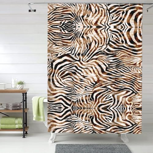 TZTTZT Tenda da doccia in tessuto zebrato ad acquerello, tende da doccia per bagno, spessa, resistente, impermeabile, graziosa tenda da doccia lavabile in lavatrice, 152 x 183 cm