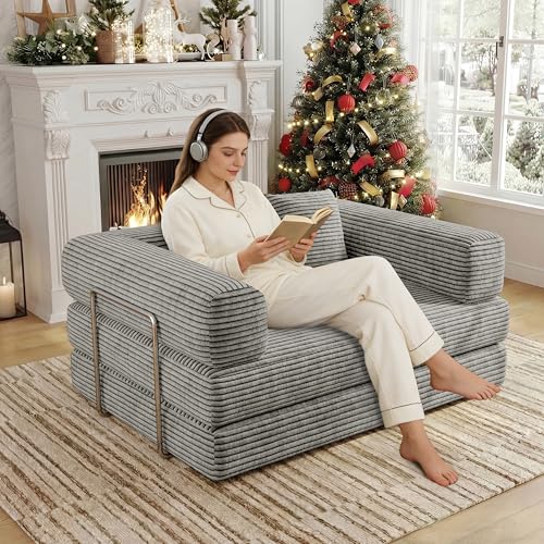 Catálogo de Sofa Cama Top 5. 46 BSHOMGI - Sofá cama 4 en 1, tamaño queen, sofá plegable convertible con soporte en forma de L, extraíble lavable, ahorro de espacio para recámara y recámara (gris claro,...