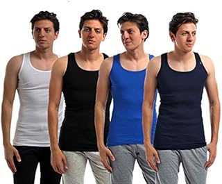 فانلة قطونيل حمالة - اسود كحلى ابيض ازرق (4) قطعة ، للرجال