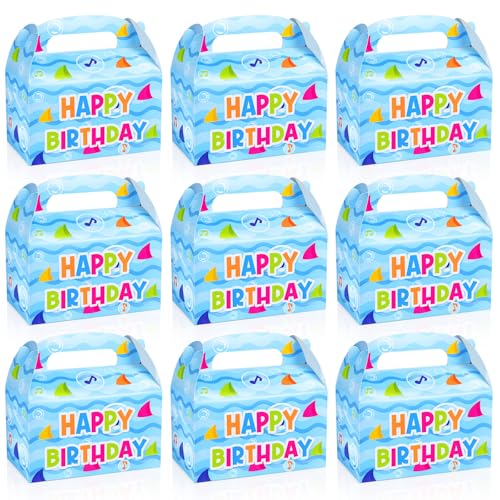 Marspark 24 Pack Shark Theme Birthday Party Favor Blue Paper Gift Boxes Shark Themed Treat Boxes for Anime Themed Birthday Party Decorations