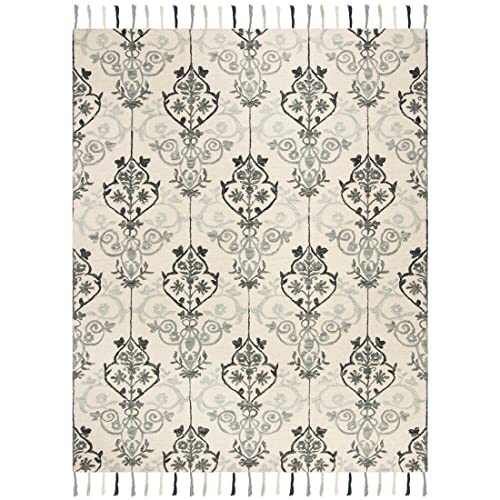 Image of Modern Floral Hand Tufted Loop Pile Carpet for Living Room & Bedroom Ivory & Multi Colour 7x10 Feet Carpet