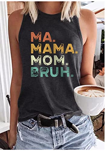 Ma Mama Mom Bruh Halter Neck Racerback Tank Tops For Women Summer Casual Loose Fit Tanks Tops Sleeveless Mom Life Shirts(Dark Grey,Medium) #TOP3