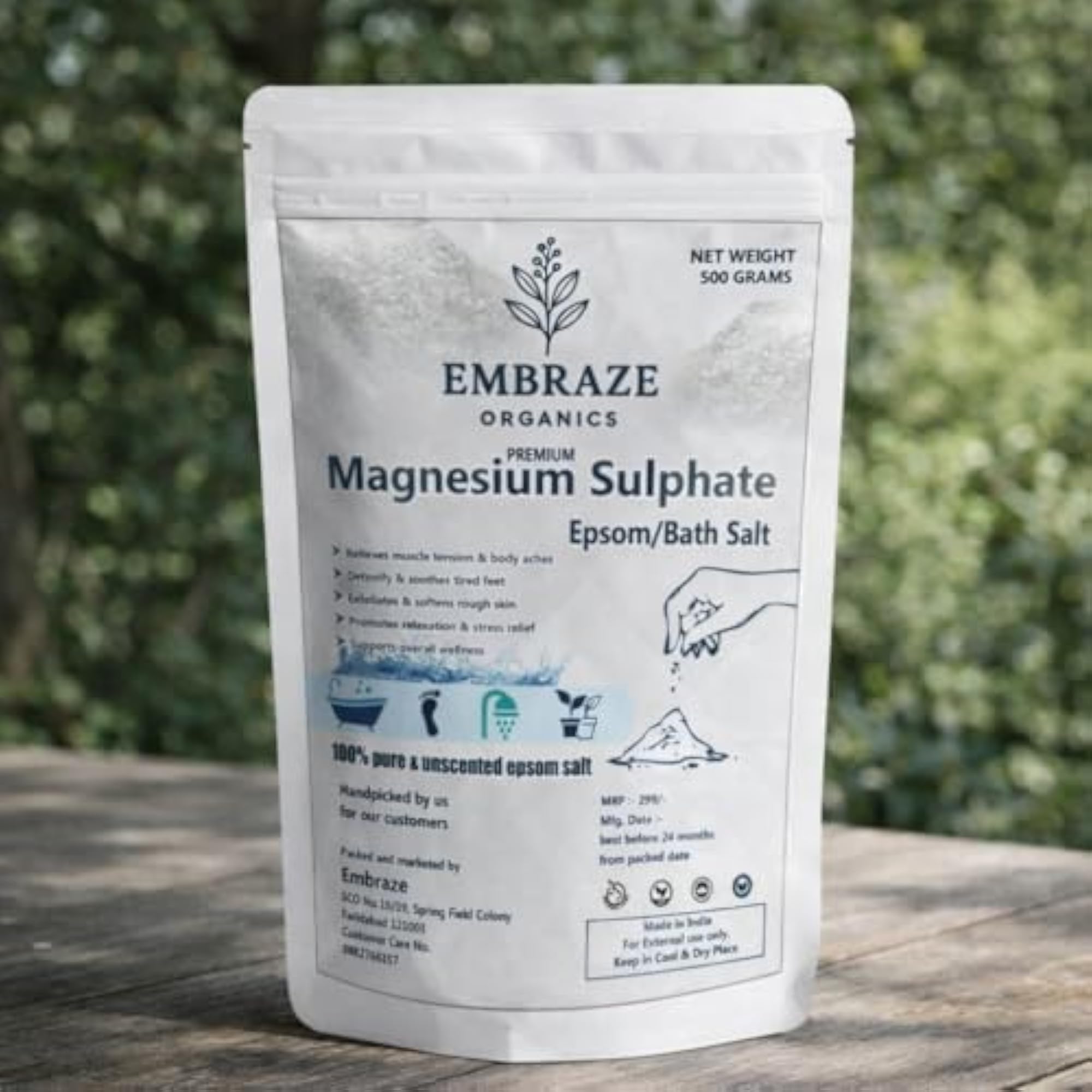 Epsom Bath Salt Crystals for Muscle Pain Relief, 500g