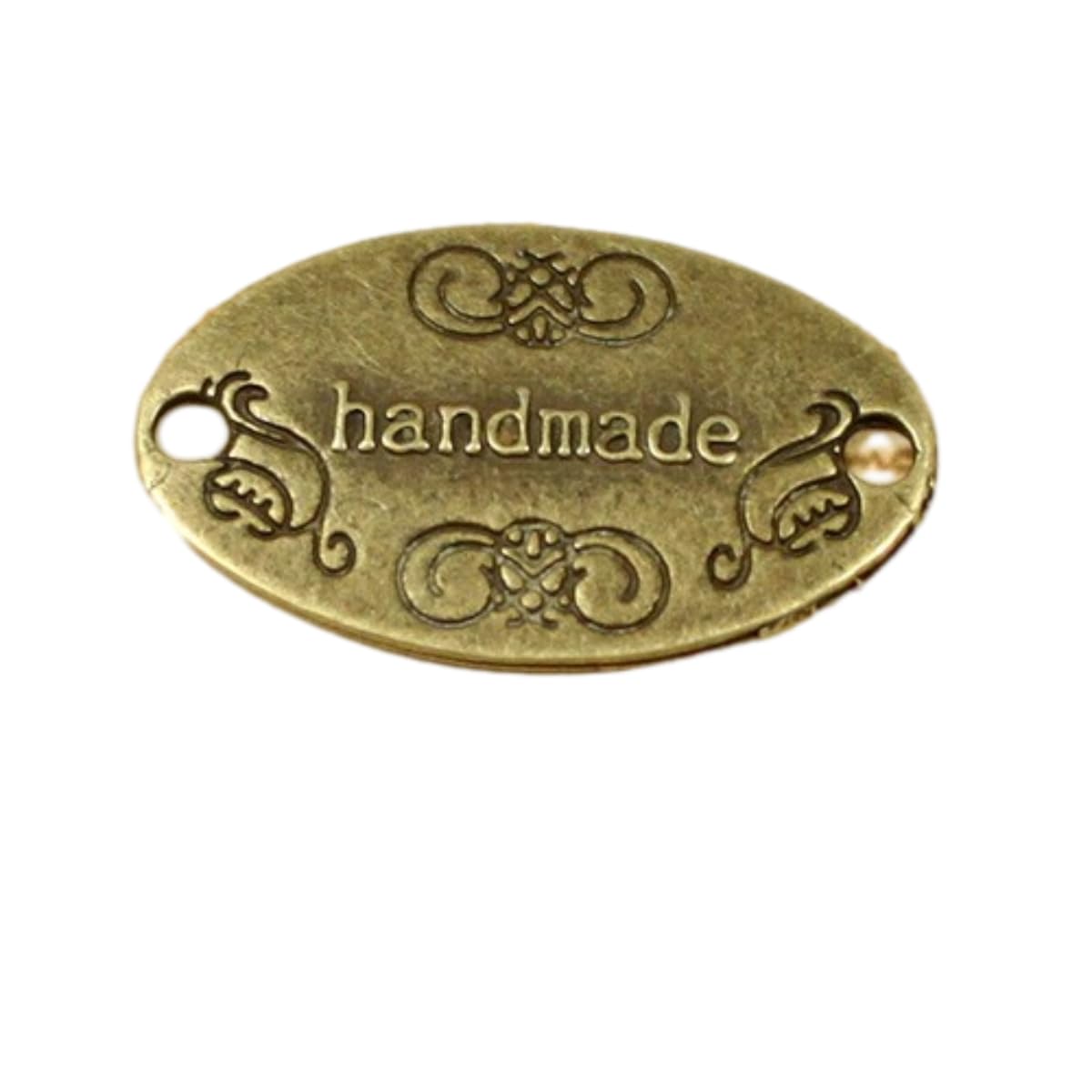 32x19mm 30pcs Bronze Pendant Oval Handmade Tag Metal Labels with Holes for Sewing Diy Hats Jeans Clothes Making Crafts