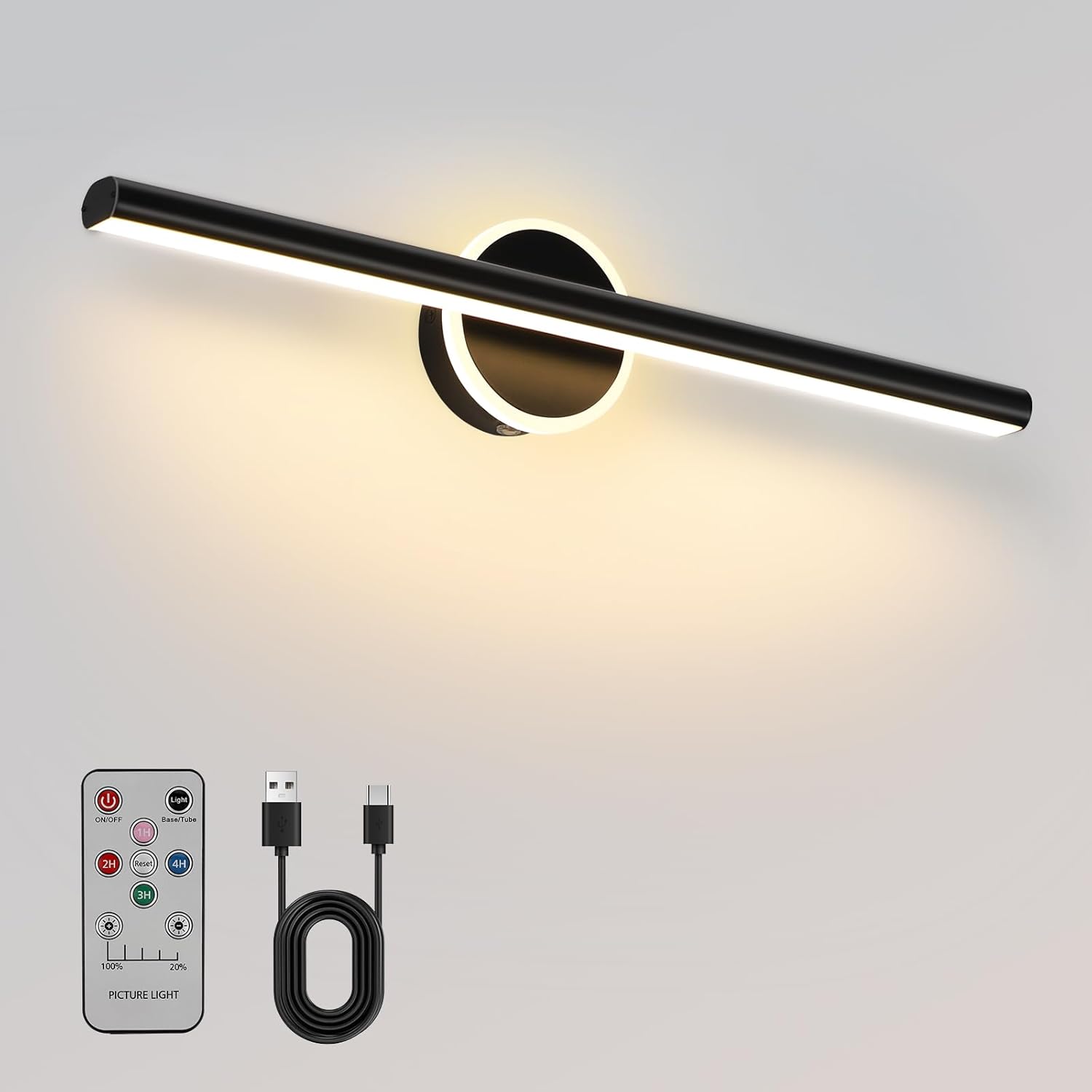 Picture Light,17.5inches Picture Light Battery Operated,Wireless Picture Wall Painting Light with Remote,Museum Quality Picture Art Light for Wall,(Matt Black)