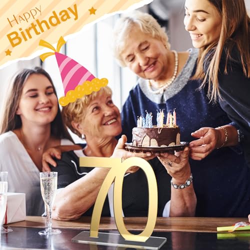 Image of Threehoney Mirror Gold 70th Birthday Decorations for Men and Women Acrylic Anniversary Decorations Table Numbers Centerpieces for Birthday Party