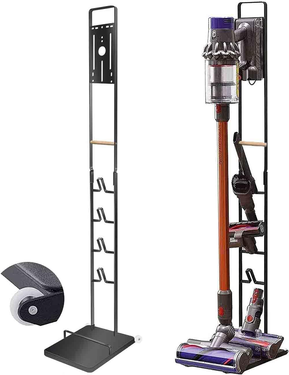 Vacuum Cleaner Stand Holder with Wheels for Vacuum Cleaner V15 V11 V10 V8 V7 V6, Metal Floor Vacuum Stand Compatibel for T30 T20 V12 V11 V10,No Drilling the Wall (Black)