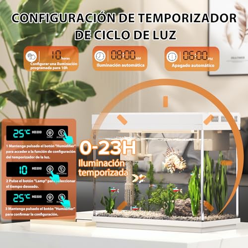 Miniatura 8 de Vehipa Aquarios De Peixes, Acuario De 9l Con Humidificador Inteligente, Sistema De Filtración Silencioso 3 En 1, Indicador De Temperatura, Iluminación De 7 Colores