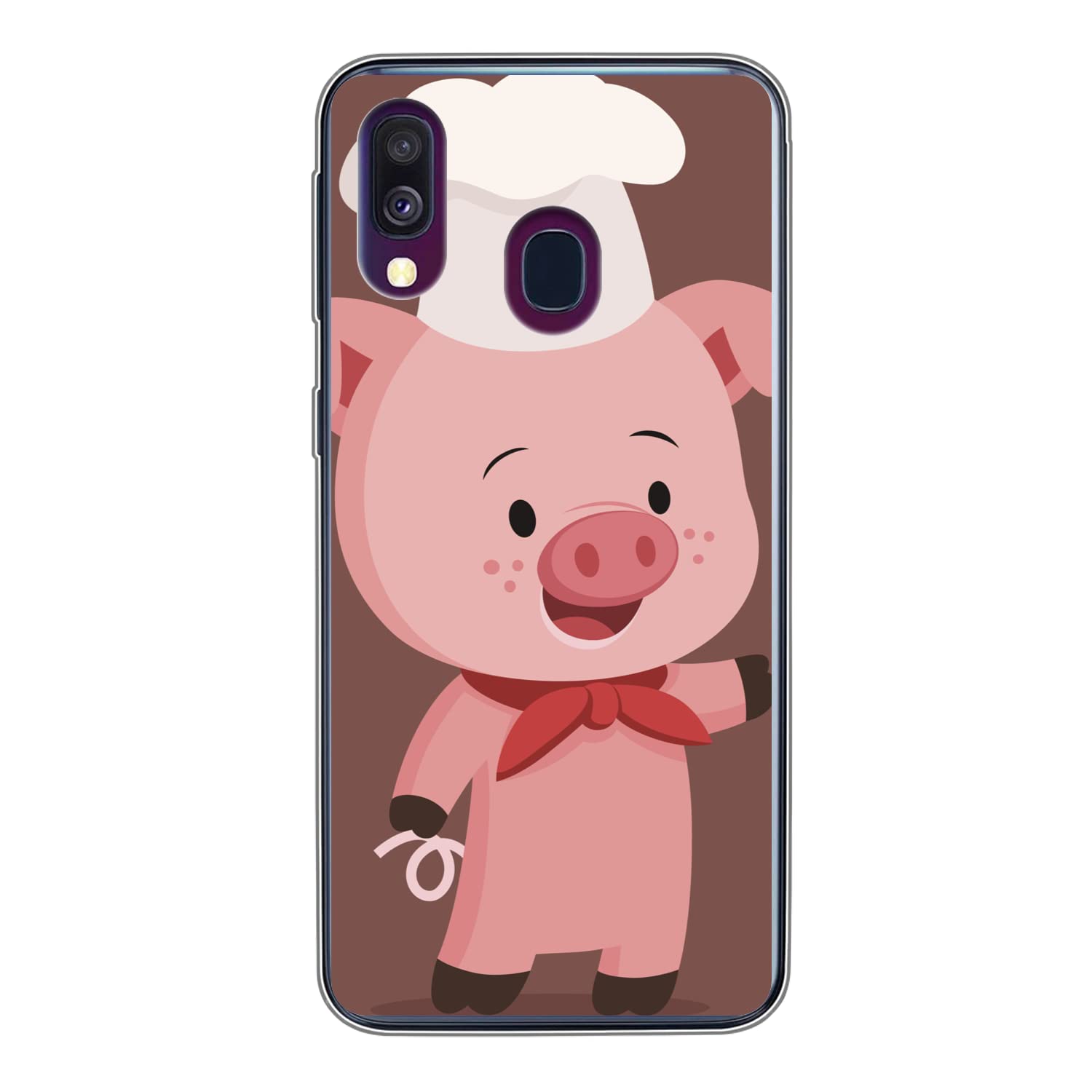 MuchoWow Funda para Samsung Galaxy A40 - Una ilustración de un lechón con Gorro de Cocinero - Funda de Silicona/Funda Blanda para teléfono móvil