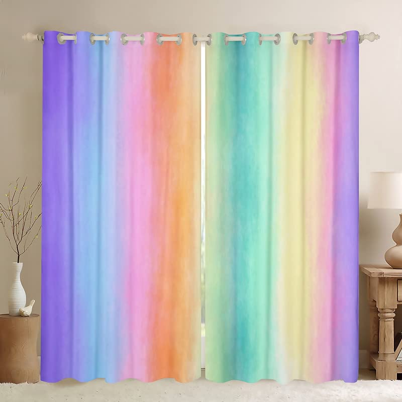 Feelyou Rainbow Curtains for Bedroom Living Room Kids Multicolor Blackout Curtains Colorful Darkening Dreapes Decor Dreamy Girly Window Treatments 2 Panels, 52 x 63 Inch