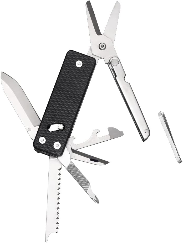 ROXON KS2E Elite- Multi-function Pocket Knife with Large Scissor Tool, G10 Handle and Pocket Clip, 13 Functions in 1 Tool, Good for Camping/Backpack Travel/Emergency/ED