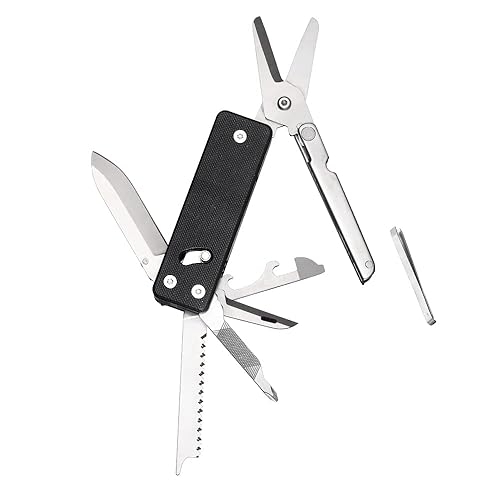 ROXON KS2 Elite D2 Blade 13 in 1 Mini Multi Tool function pocket knife with big scissor, G10 handle and Pocket clip, good for Camping/Backpacking/Emergencies/EDC Multitool (D2 Steel Blade) - Alloy Steel