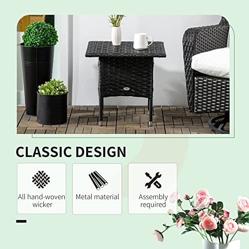 Outsunny Rattan Side Table, Outdoor Coffee Table with Plastic Board Under the Full Woven Table Top for Patio, Garden, Balcony, Black - Image 4