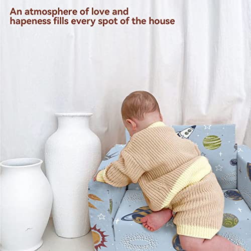 Fond + Found Kids Sofa Couch,Toddler Children 2-In-1 Convertible Sofa To Lounger, Comfy Flip-Out Couch/Sleeper, Rocket Outer Space Toddler Couch Chair, Sofa Bed For Boys Girls #TOP7