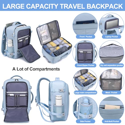 Image of EZUOLA Travel Backpack for Men Women,Carry On Backpack Airline Approved,Backpack for College Essentials with 15.6inch Laptop Compartment, Lightweight Work Back pack for Weekend Business,Gifts Blue