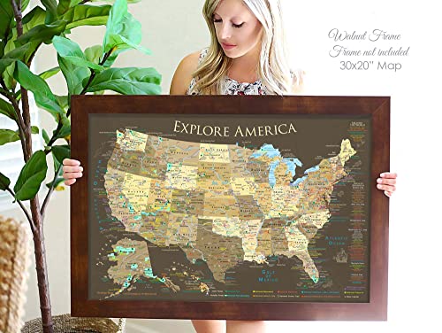 National Parks Map Poster With Usa Travel Destinations (24W X 16H Inches) #TOP7