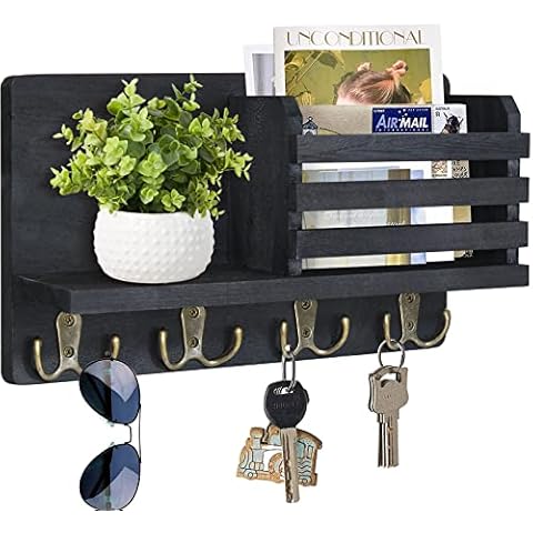 Y&ME YM Schlüsselhalter für Wand, Brief-Organizer, Wandhalterung, Holz-Schlüsselhalter, Schlüsselhaken für Wand, schwebendes Regal, rustikale Heimdekoration für Eingangsbereich oder Schlammzimmer Cover