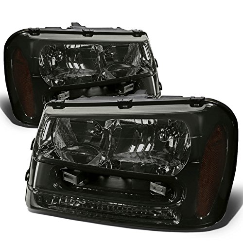 Auto Dynasty [Full Length Grill Bar Model] Factory Style Headlights Assembly Compatible with Chevy Trailblazer/Trailblazer EXT 02-09, Driver and Passenger Side, Smoked Lens Amber Corner