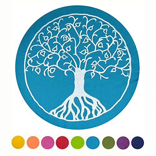 maylow Yoga mit Herz ® Cojín de meditación con bordado del árbol de la vida, funda y relleno, 100% algodón, relleno de espelta (turquesa, 15) Cover